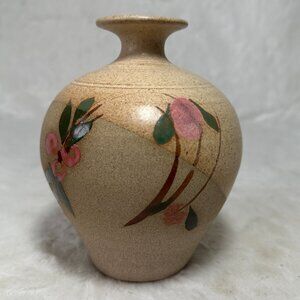 Vintage Studio Art Pottery Vase Signed by Artist Hand Painted Floral Design